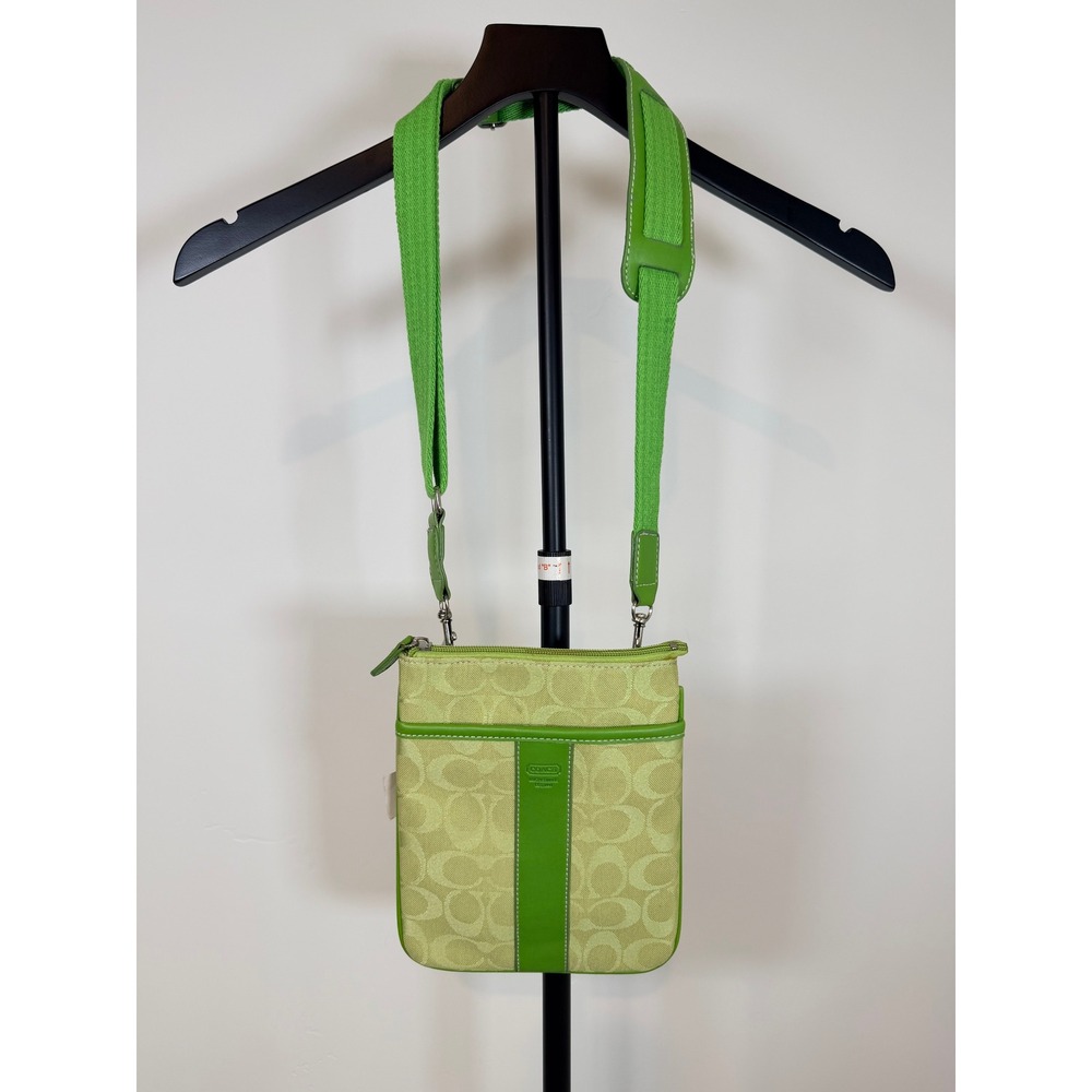 Green Monogram Crossbody Bag Slim Zip Top Messenger Shoulder Bag Small